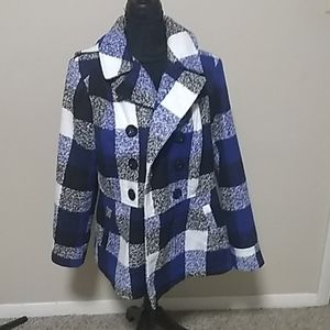 Woman's beautiful blue/black winter coat